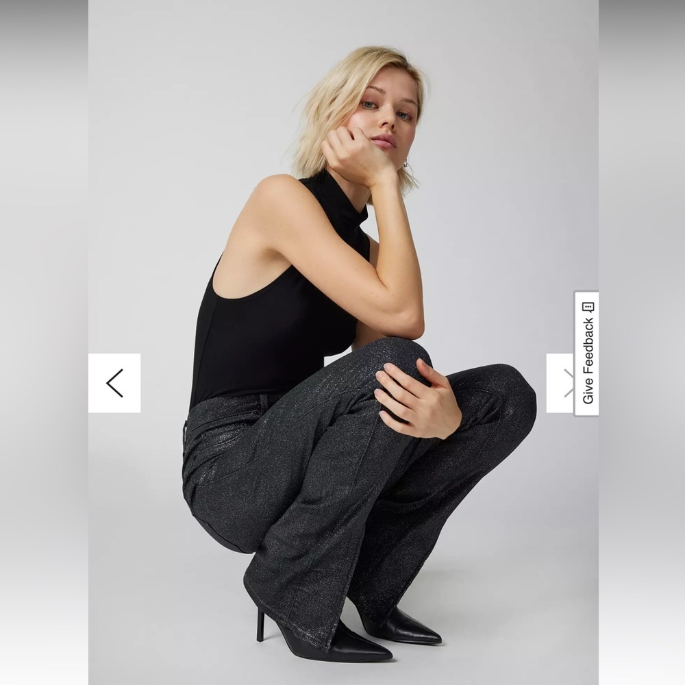 Pistola Colleen High-Waisted Slim Flare Jean Stargaze Black Glitter NEW With Tag - Picture 5 of 10